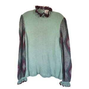 Vtg 80s MEDICI Knit Sweater Ruffle Medici Collar Balloon Sleeve Italy Medium 14